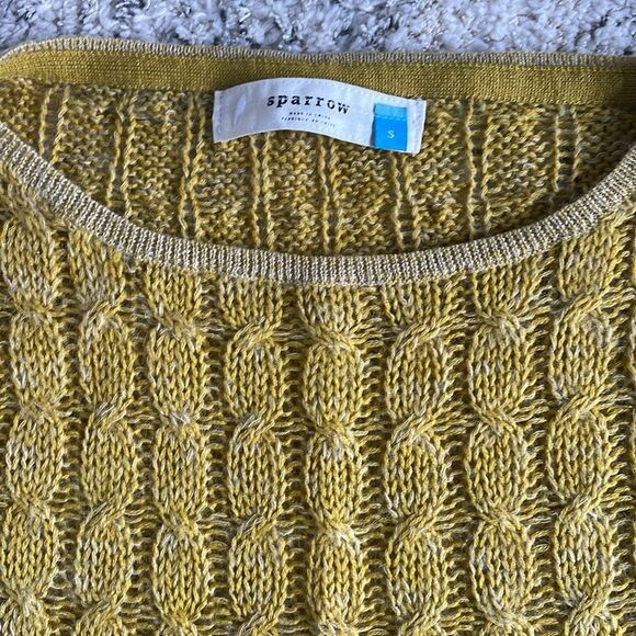 Anthropologie Sparrow Ombre Cable Knit Crewneck Sweater Size Small Yellow Green - Picture 4 of 12